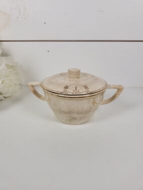 Antique VTG Heavily Crazed Stained Lidded Sugar Bowl | Shabby Chic Decor
